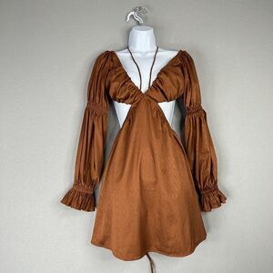 Alamour The Label Womens Dress M Rust Orange Nesrine Satin Cut-Out Backless